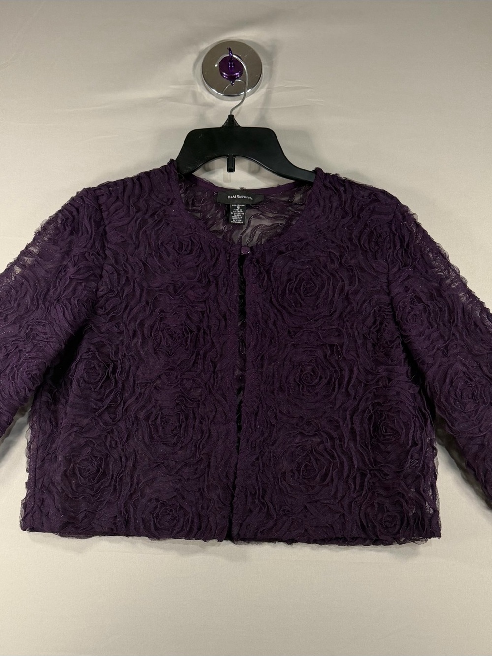 R&M Richards Purple Textured Sheer Overlay Jacket